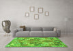 Machine Washable Southwestern Green Country Area Rugs in a Living Room,, wshcon682grn