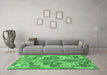 Machine Washable Southwestern Emerald Green Country Area Rugs in a Living Room,, wshcon682emgrn