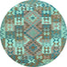 Round Machine Washable Southwestern Light Blue Country Rug, wshcon682lblu