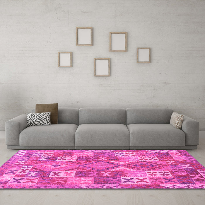 Machine Washable Southwestern Pink Country Rug in a Living Room, wshcon682pnk