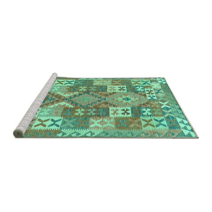 Sideview of Machine Washable Southwestern Turquoise Country Area Rugs, wshcon682turq