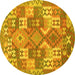 Round Machine Washable Southwestern Yellow Country Rug, wshcon682yw