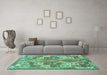 Machine Washable Southwestern Turquoise Country Area Rugs in a Living Room,, wshcon682turq