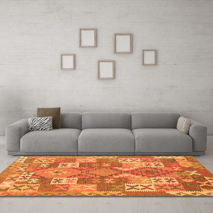 Machine Washable Southwestern Orange Country Area Rugs in a Living Room, wshcon682org