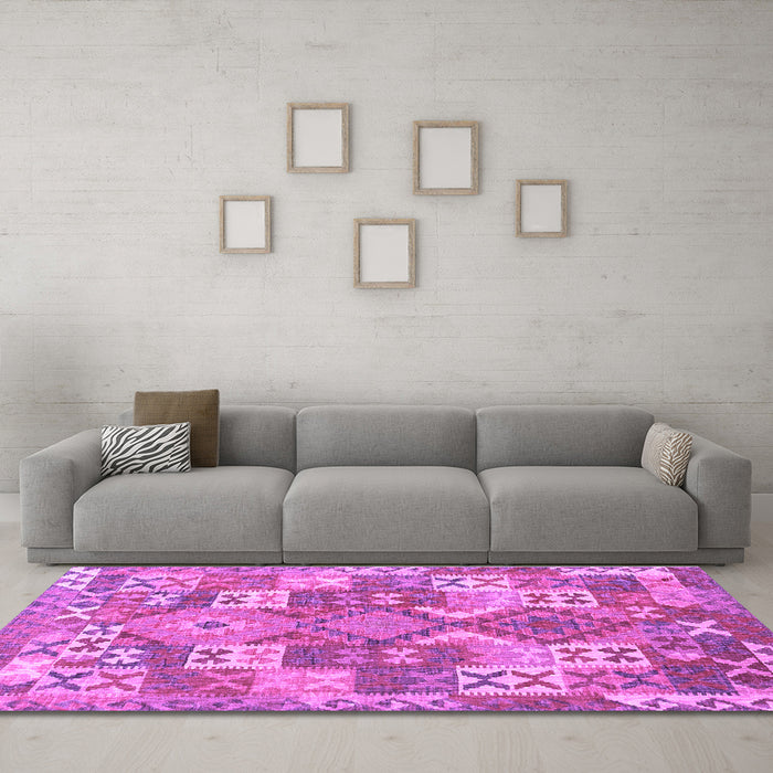 Machine Washable Southwestern Purple Country Area Rugs in a Living Room, wshcon682pur