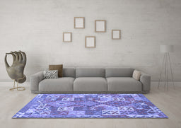 Machine Washable Southwestern Blue Country Rug in a Living Room, wshcon682blu