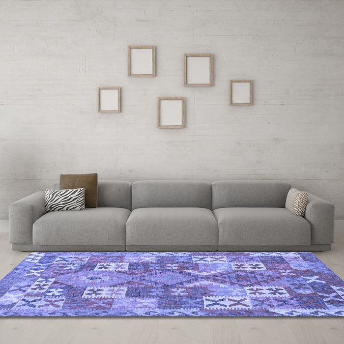 Machine Washable Southwestern Blue Country Rug in a Living Room, wshcon682blu