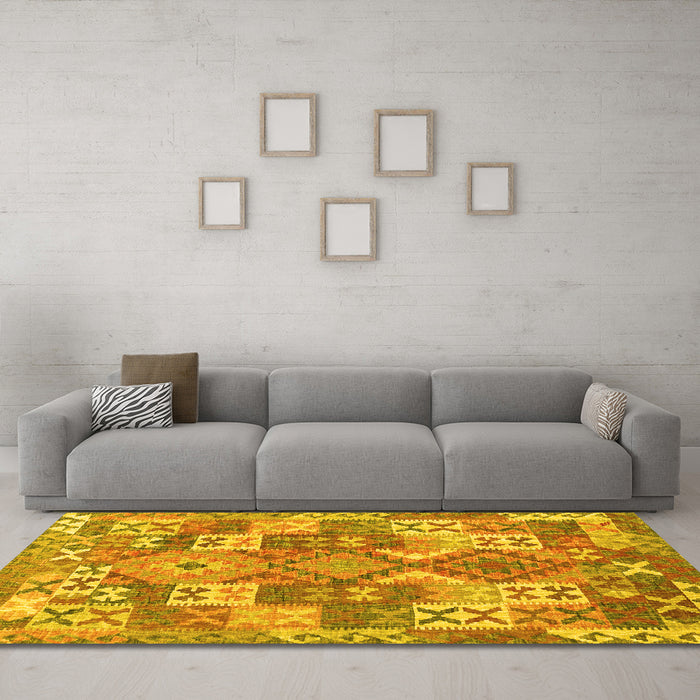 Machine Washable Southwestern Yellow Country Rug in a Living Room, wshcon682yw