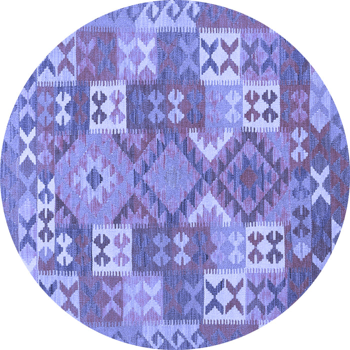 Round Machine Washable Southwestern Blue Country Rug, wshcon682blu