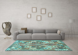 Machine Washable Southwestern Light Blue Country Rug in a Living Room, wshcon682lblu