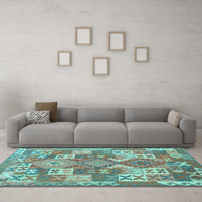 Machine Washable Southwestern Light Blue Country Rug in a Living Room, wshcon682lblu