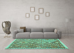 Machine Washable Southwestern Turquoise Country Area Rugs in a Living Room,, wshcon683turq