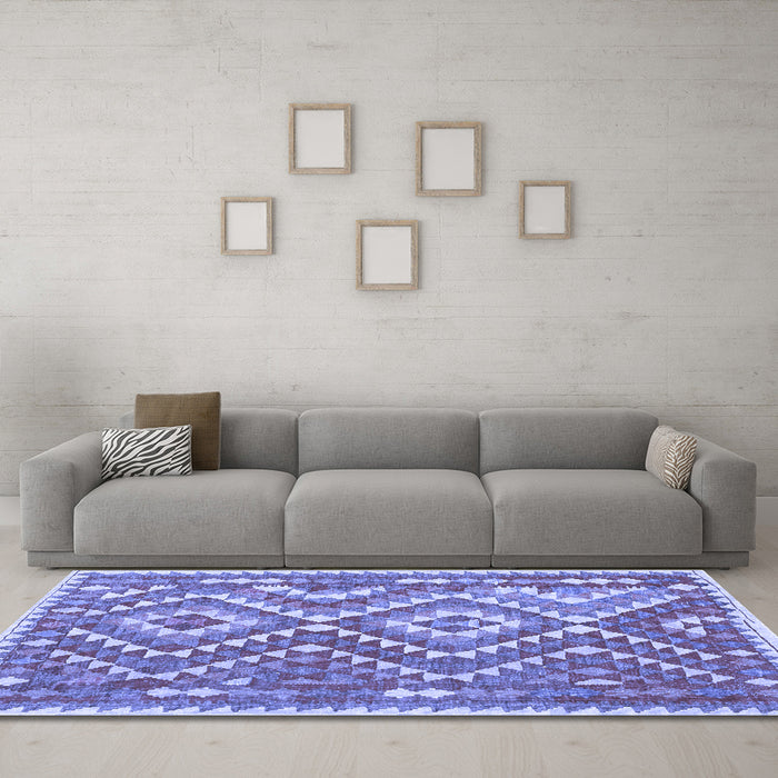 Machine Washable Southwestern Blue Country Rug in a Living Room, wshcon683blu