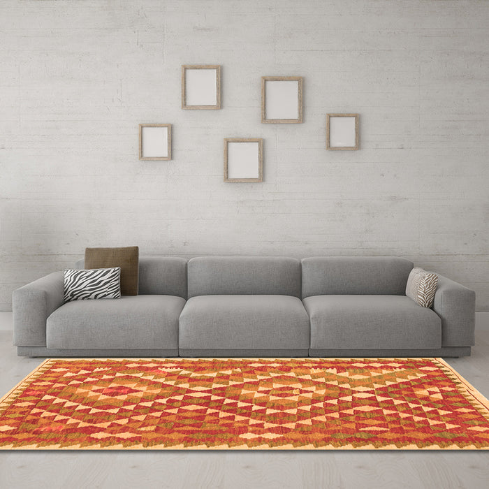 Machine Washable Southwestern Orange Country Area Rugs in a Living Room, wshcon683org