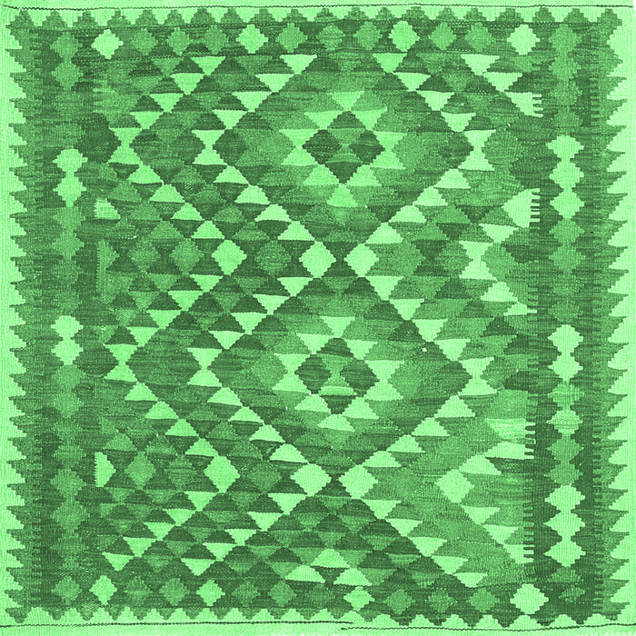 Square Machine Washable Southwestern Emerald Green Country Area Rugs, wshcon683emgrn
