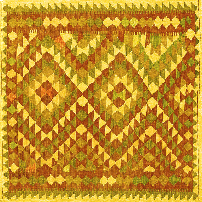 Square Machine Washable Southwestern Yellow Country Rug, wshcon683yw