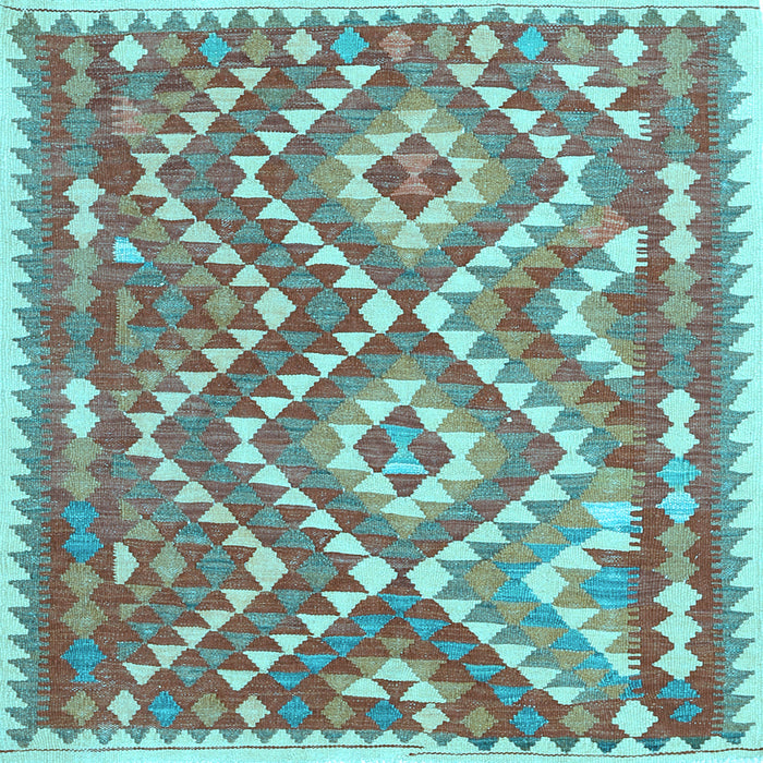 Square Machine Washable Southwestern Light Blue Country Rug, wshcon683lblu