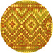 Round Machine Washable Southwestern Yellow Country Rug, wshcon683yw