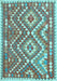 Machine Washable Southwestern Light Blue Country Rug, wshcon683lblu