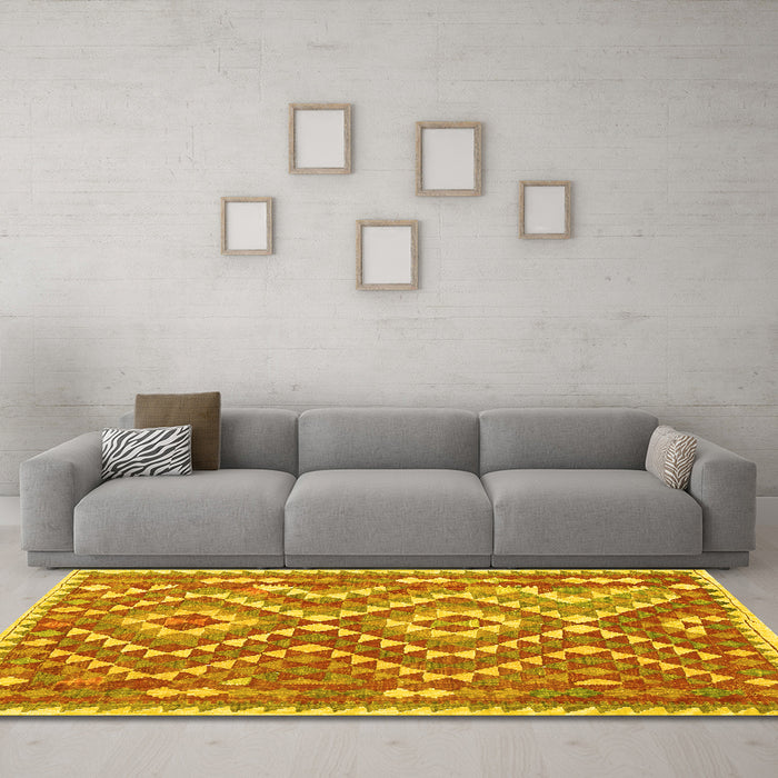 Machine Washable Southwestern Yellow Country Rug in a Living Room, wshcon683yw