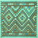 Square Machine Washable Southwestern Turquoise Country Area Rugs, wshcon683turq