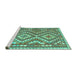 Sideview of Machine Washable Southwestern Turquoise Country Area Rugs, wshcon683turq