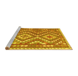 Sideview of Machine Washable Southwestern Yellow Country Rug, wshcon683yw