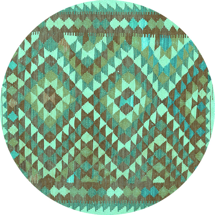 Round Machine Washable Southwestern Turquoise Country Area Rugs, wshcon683turq