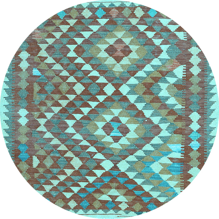 Round Machine Washable Southwestern Light Blue Country Rug, wshcon683lblu
