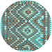 Round Machine Washable Southwestern Light Blue Country Rug, wshcon683lblu