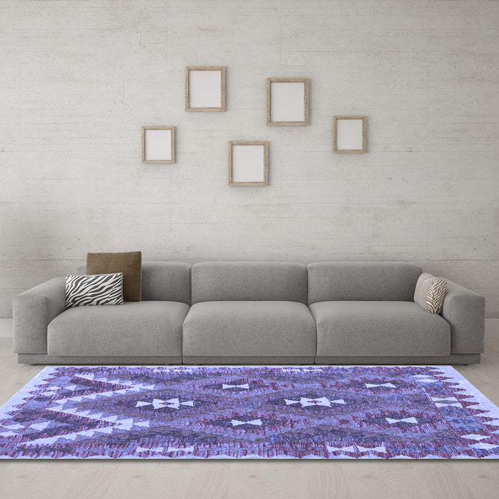 Machine Washable Southwestern Blue Country Rug in a Living Room, wshcon684blu