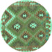 Round Machine Washable Southwestern Turquoise Country Area Rugs, wshcon684turq