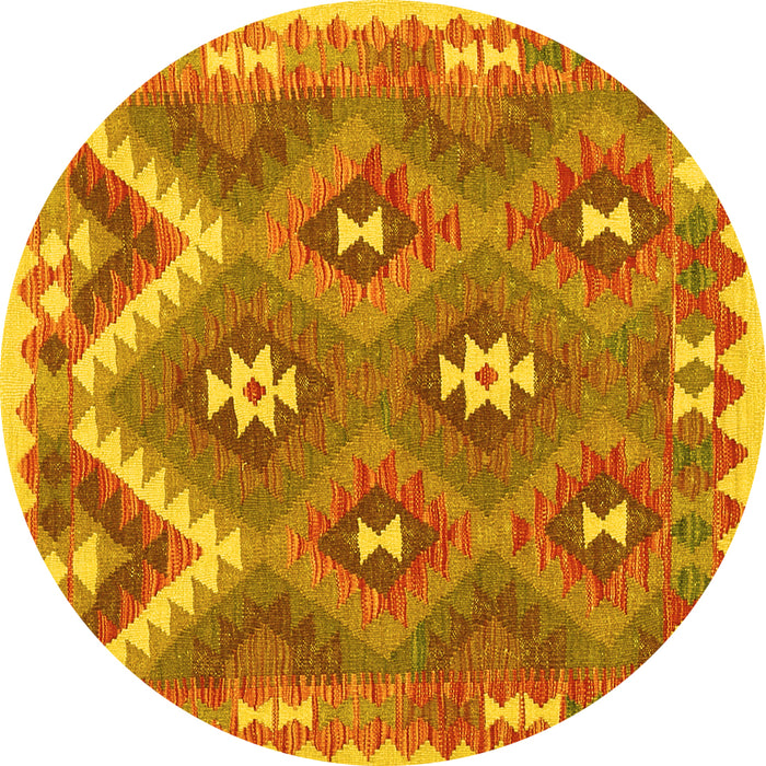 Round Machine Washable Southwestern Yellow Country Rug, wshcon684yw