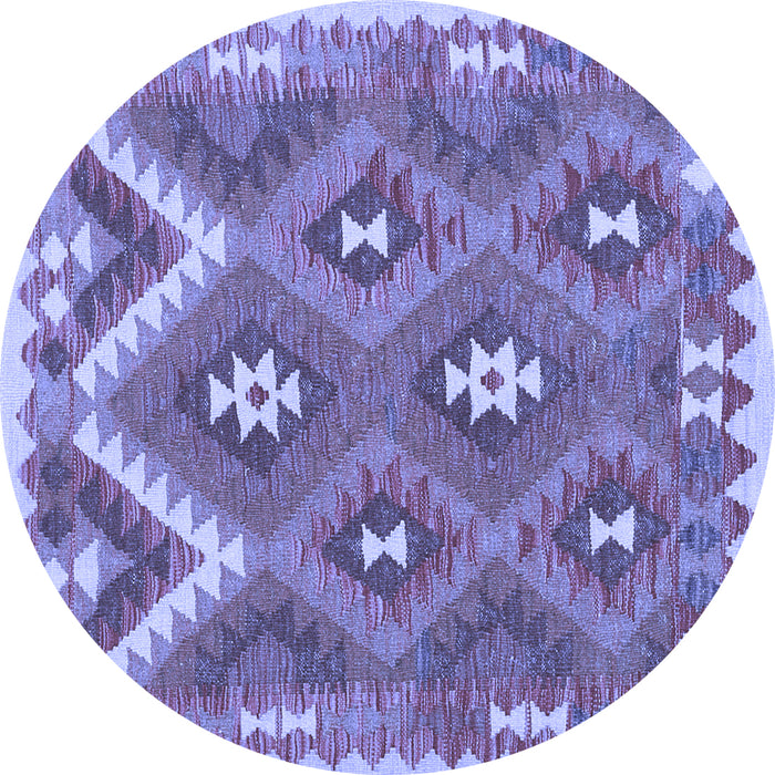 Round Machine Washable Southwestern Blue Country Rug, wshcon684blu