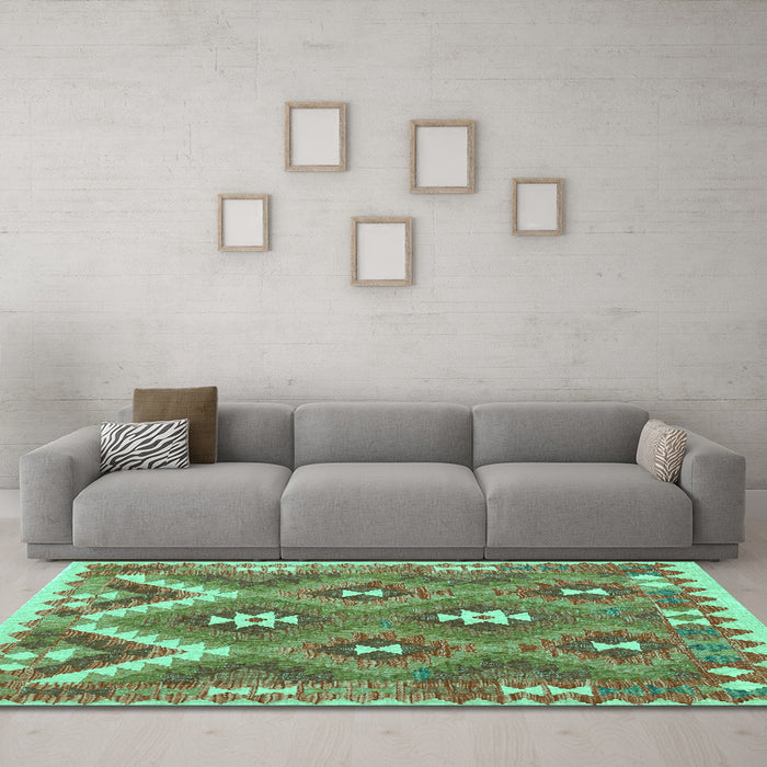 Machine Washable Southwestern Turquoise Country Area Rugs in a Living Room,, wshcon684turq