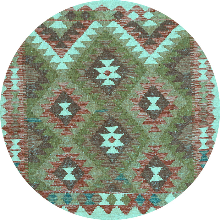 Round Machine Washable Southwestern Light Blue Country Rug, wshcon684lblu