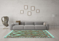 Machine Washable Southwestern Light Blue Country Rug, wshcon684lblu