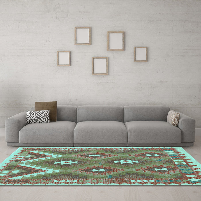 Machine Washable Southwestern Light Blue Country Rug in a Living Room, wshcon684lblu