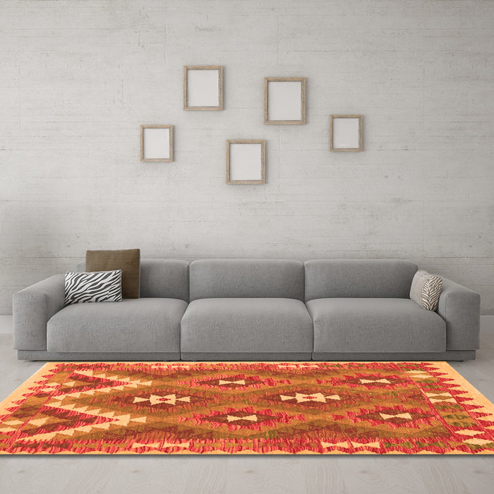 Machine Washable Southwestern Orange Country Area Rugs in a Living Room, wshcon684org