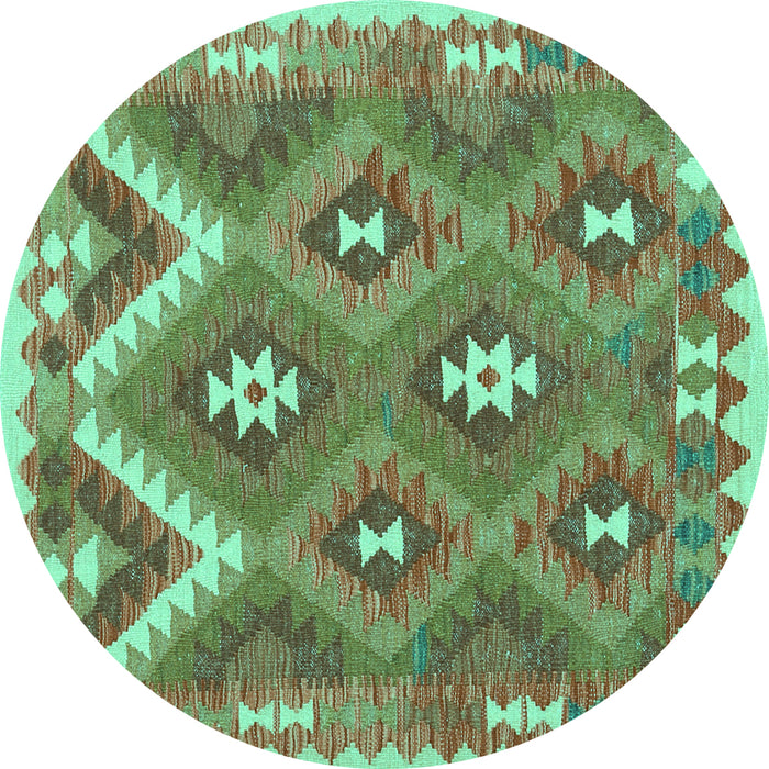 Round Southwestern Turquoise Country Rug, con684turq