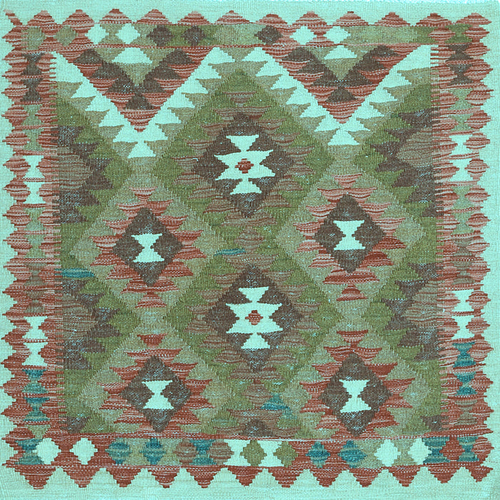 Square Machine Washable Southwestern Light Blue Country Rug, wshcon684lblu