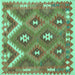 Square Machine Washable Southwestern Turquoise Country Area Rugs, wshcon684turq