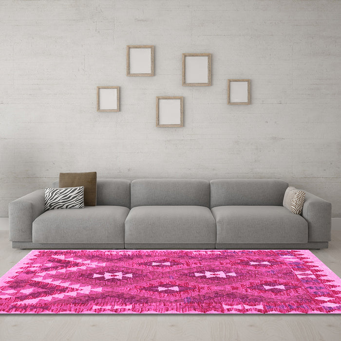 Machine Washable Southwestern Pink Country Rug in a Living Room, wshcon684pnk