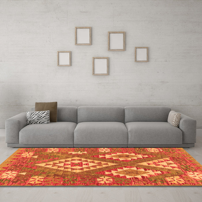Machine Washable Southwestern Orange Country Area Rugs in a Living Room, wshcon685org