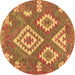 Round Machine Washable Southwestern Brown Country Rug, wshcon685brn