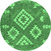 Round Machine Washable Southwestern Emerald Green Country Area Rugs, wshcon685emgrn