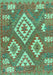 Machine Washable Southwestern Turquoise Country Area Rugs, wshcon685turq