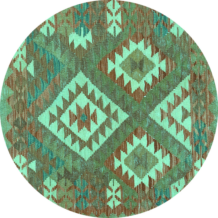 Round Machine Washable Southwestern Turquoise Country Area Rugs, wshcon685turq