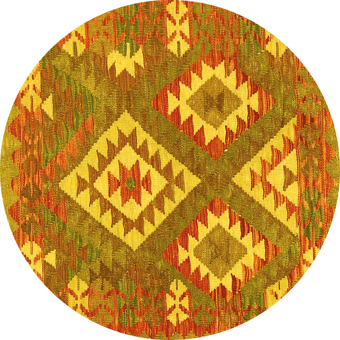 Round Machine Washable Southwestern Yellow Country Rug, wshcon685yw