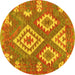 Round Machine Washable Southwestern Yellow Country Rug, wshcon685yw